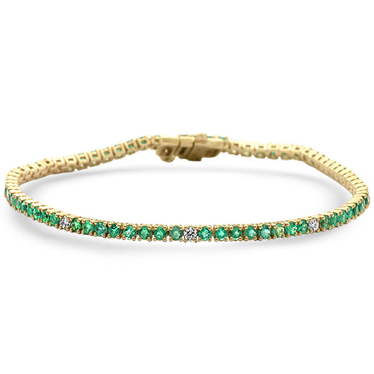 Muse Jewelry 2.66ct G SI 14K Yellow Gold Diamond & Green Emerald Tennis Bracelet 7" Long