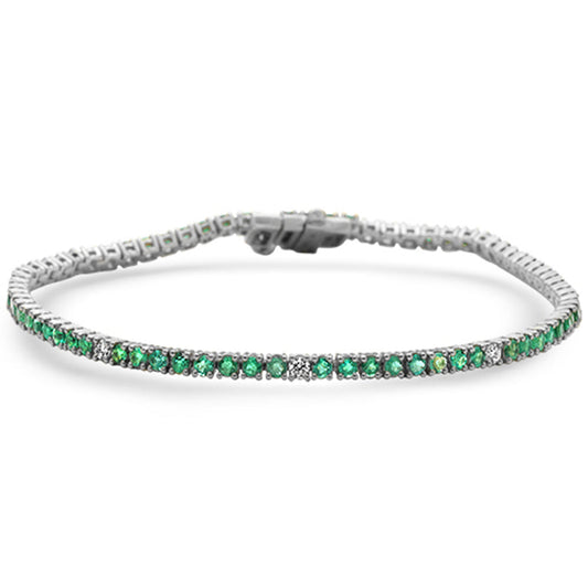 Muse Jewelry 2.67ct G SI 14K White Gold Diamond & Green Emerald Tennis Bracelet 7" Long