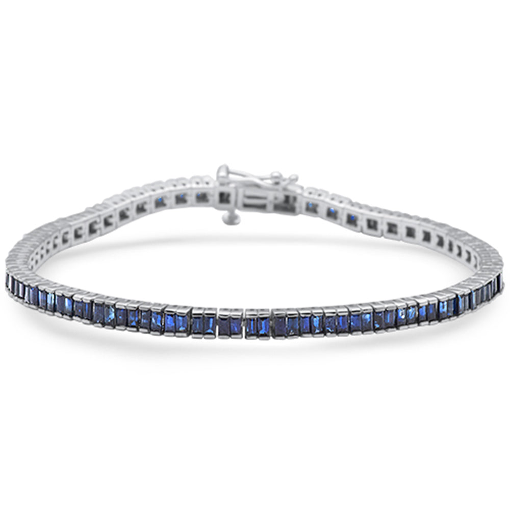 Muse Jewelry 3.60ct G SI 14K White Gold Blue Sapphire Tennis Bracelet 7" Long