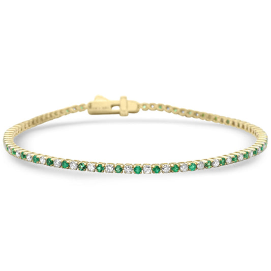 Muse Jewelry 1.83ct G SI 14K Yellow Gold Diamond & Emerald Tennis Bracelet 7" Long