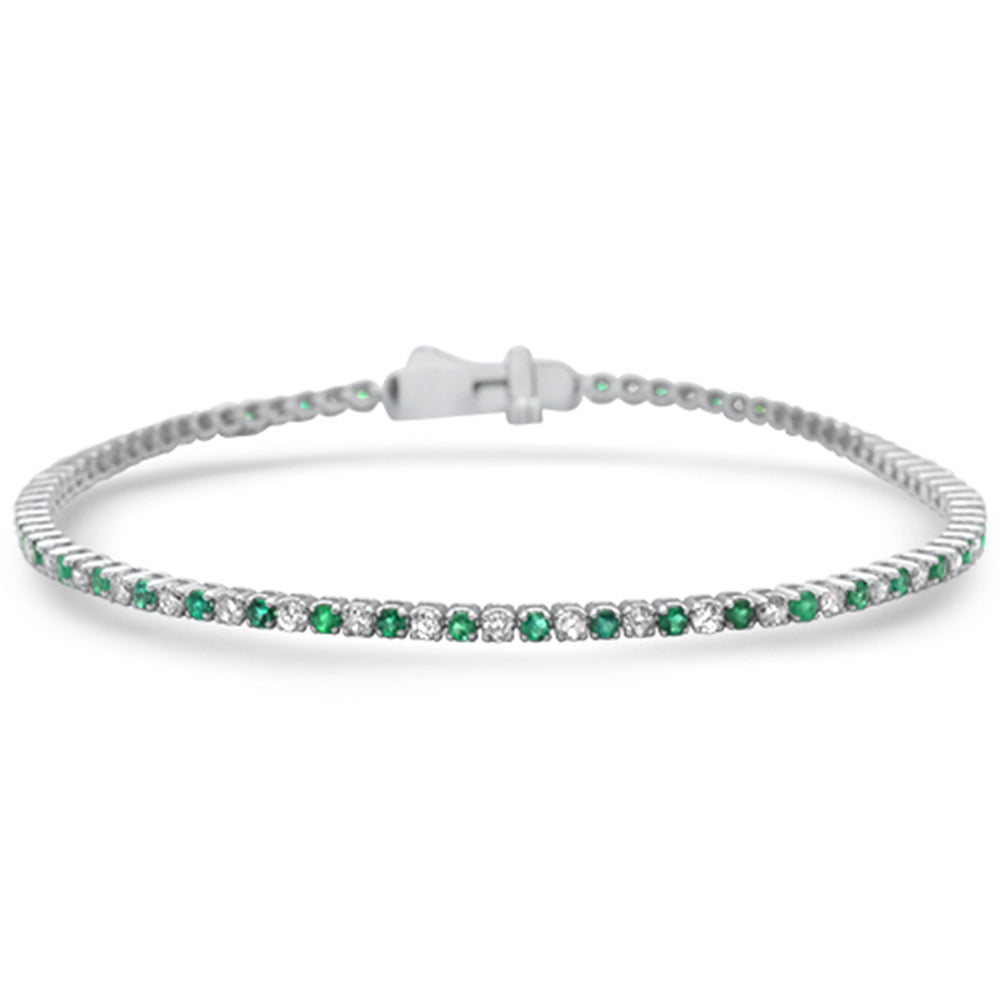 Muse Jewelry 1.87ct Diamond & Emerald Gemstone Tennis Bracelet 7" Long