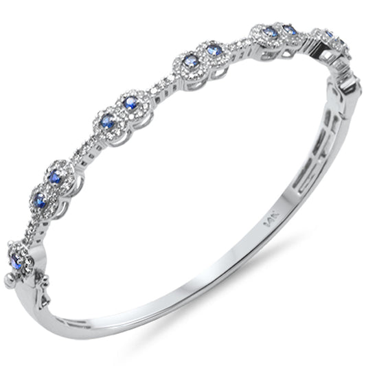 Muse Jewelry 1.43ct G SI 14K White Gold Diamond & Blue Sapphire Gemstone Bangle Bracelet 59mm