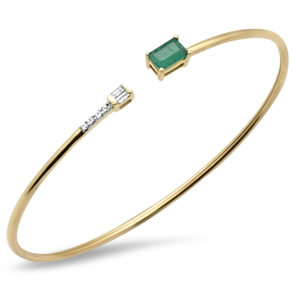 Muse Jewelry .69ct G SI 14K Yellow Gold Diamond & Emerald Gemstones Open Bangle Bracelet 56mm