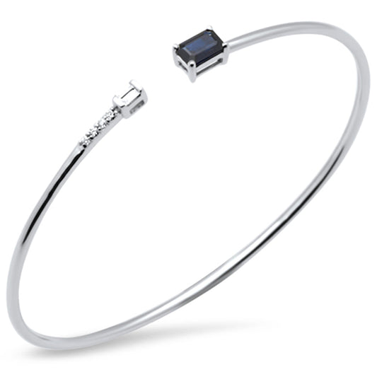 Muse Jewelry .74ct G SI 14K White Gold Diamond & Blue Sapphire Gemstones Open Bangle Bracelet 56mm