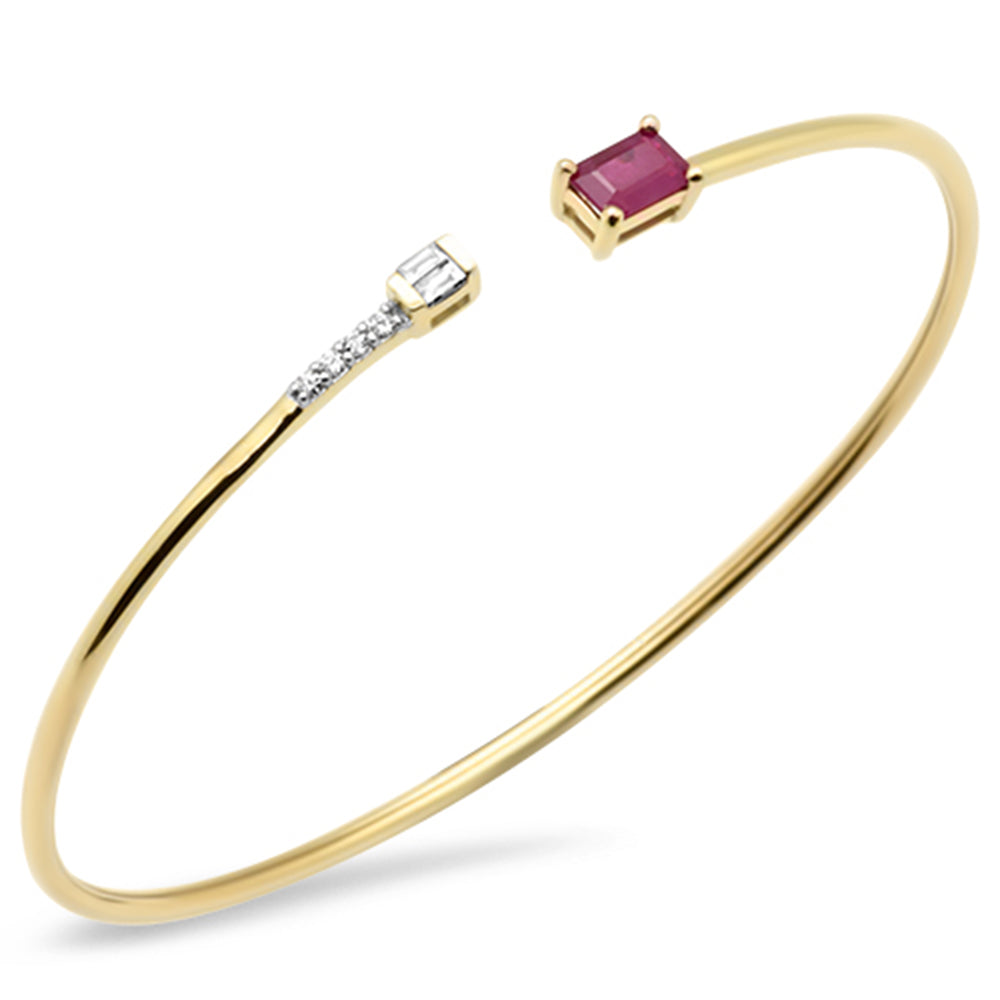 Muse Jewelry .70ct G SI 14K Yellow Gold Diamond & Ruby Gemstones Open Bangle Bracelet 56mm