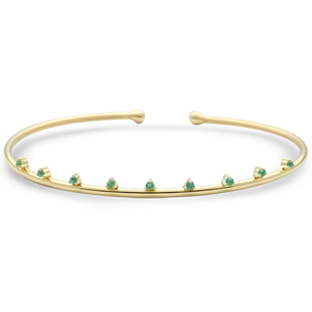 Muse Jewelry .15ct G SI 14K Yellow Gold Emerald Gemstones Open Bangle Bracelet 56mm