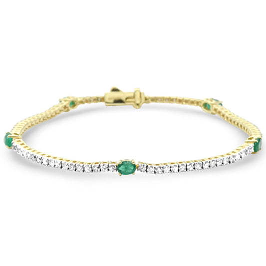 Muse Jewelry 2.43ct G SI 14K Yellow Gold Diamond & Emerald Gemstones Tennis Bracelet 7" Long