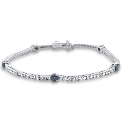 Muse Jewelry 2.22ct G SI 14K White Gold Diamond & Blue Sapphire Gemstones Tennis Bracelet 7" Long