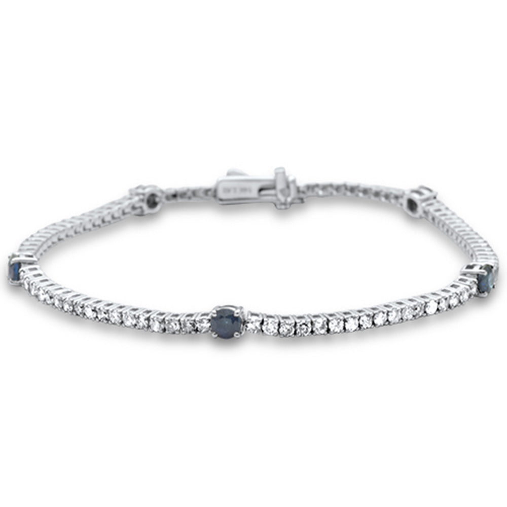 Muse Jewelry 2.69ct G SI 14K White Gold Diamond & Blue Sapphire Gemstones Tennis Bracelet 7" Long