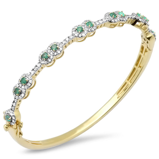 Muse Jewelry 1.94ct G SI 14K Yellow Gold Diamond & Emerald Gemstones Bangle Bracelet