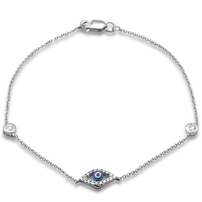 Muse Jewelry .22ct G SI 14K White Gold Diamond Evil Eye Bracelet 7" Long