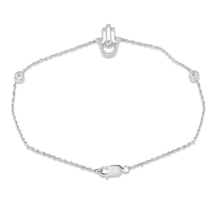 Muse Jewelry .16ct G SI 14K White Gold Diamond Hamsa Bracelet 7" Long