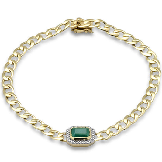 Muse Jewelry 2.04ct G SI 14K Yellow Gold Diamonds & Emerald Gemstones Cuban Bracelet 7" Long