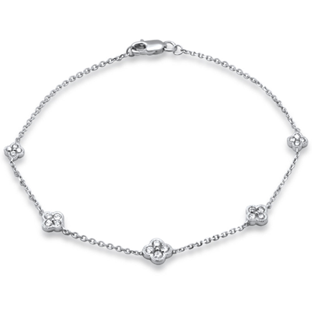 Muse Jewelry .43ct 14k White Gold Diamond Flower Chain Bracelet 7"