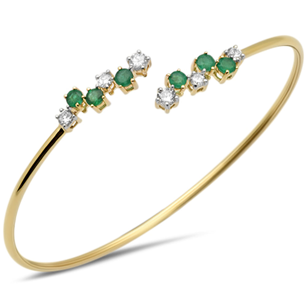 Muse Jewelry 1.21ct G SI 14K Yellow Gold Diamond & Emerald Gemstone Bangle Bracelet 56mm