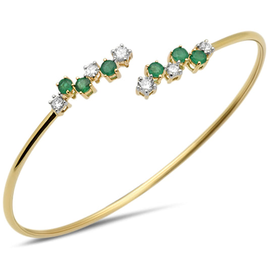 Muse Jewelry 1.21ct G SI 14K Yellow Gold Diamond & Emerald Gemstone Bangle Bracelet 56mm