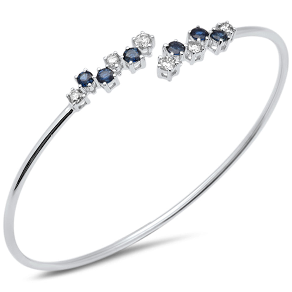 Muse Jewelry 1.32ct G SI 14K White Gold Diamond & Blue Sapphire Gemstone Bangle Bracelet 56mm