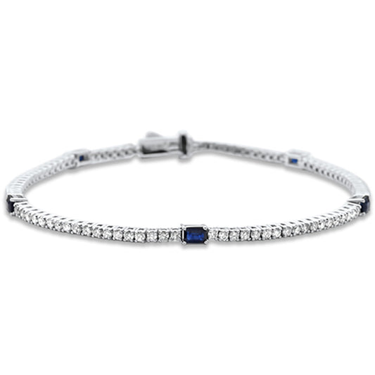 Muse Jewelry 2.57ct G SI 14K White Gold Diamond & Blue Sapphire Gemstone Tennis Bracelet 7" Long