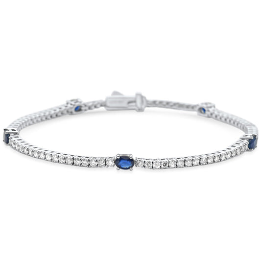 Muse Jewelry 2.71ct G SI 14K White Gold Diamond & Blue Sapphire Gemstone Tennis Bracelet 6.5" Long