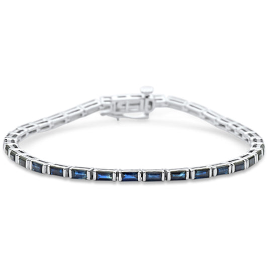 Muse Jewelry 5.17ct G SI 14K White Gold Blue Sapphire Gemstone Tennis Bracelet 7" Long