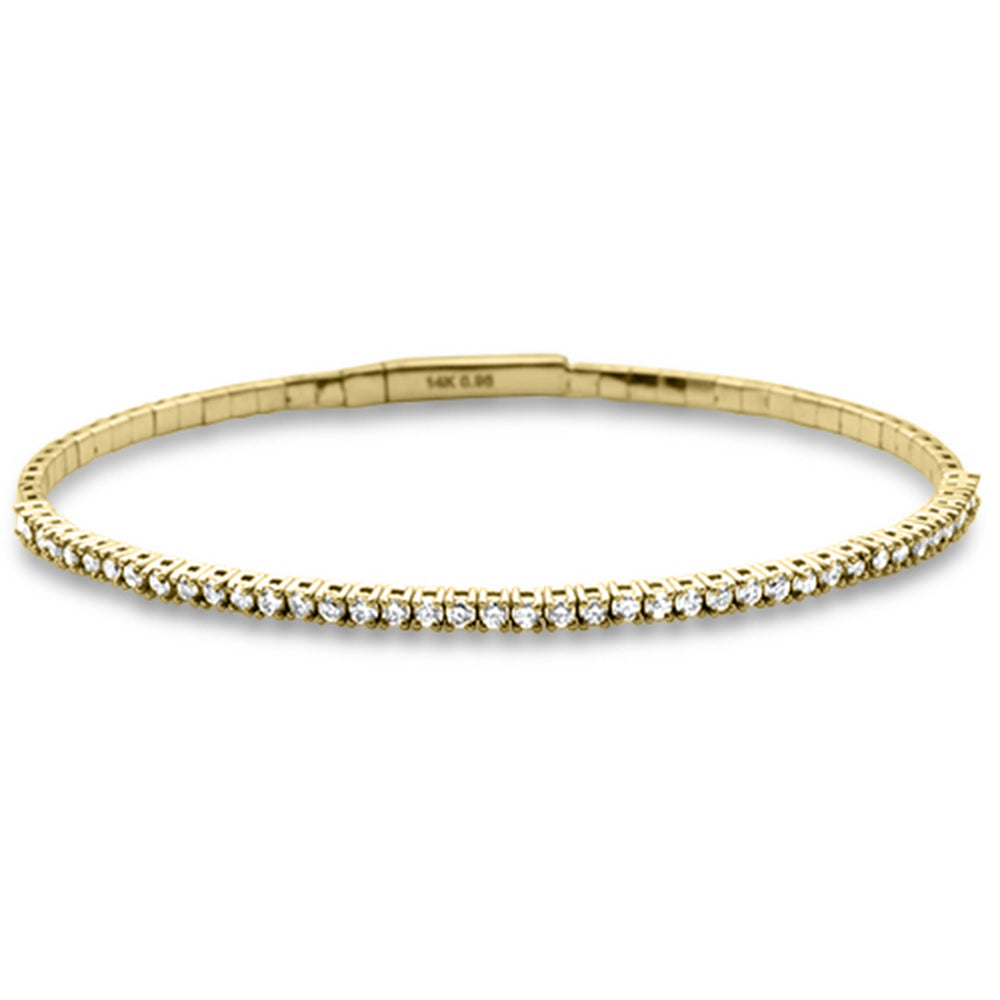 Muse Jewelry .99ct G SI 14K Yellow Gold Round Diamond Flexible Tennis Bangle Bracelet