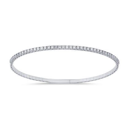 Muse Jewelry 1.06ct G SI 14K White Gold Round Diamond Flexible Tennis Bangle Bracelet