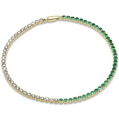 Muse Jewelry 3.14ct G SI 14K Yellow Gold Diamond & Natural Emerald Gemstones Tennis Bracelet 7" Long