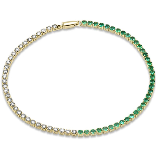 Muse Jewelry 3.14ct G SI 14K Yellow Gold Diamond & Natural Emerald Gemstones Tennis Bracelet 7" Long