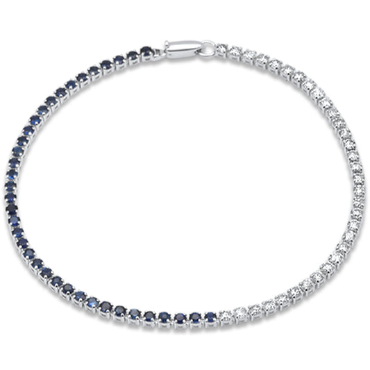 Muse Jewelry 3.19ct G SI 14K White Gold Diamond & Blue Sapphire Gemstones Tennis Bracelet 7" Long