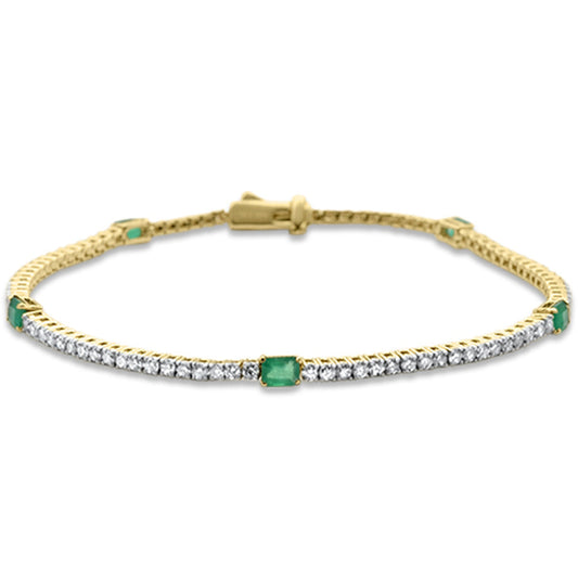 Muse Jewelry 2.67ct G SI 14K Yellow Gold Diamond & Natural Emerald Gemstones Tennis Bracelet 7" Long
