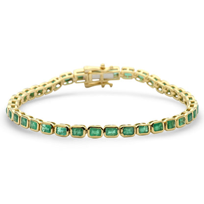 Muse Jewelry 4.44ct G SI 14K Yellow Gold Natural Emerald Gemstones Bracelet 7" Long