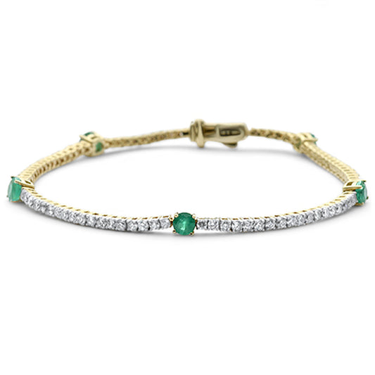 Muse Jewelry 2.85ct G SI 14K Yellow Gold Diamond & Green Emerald Gemstones Tennis Bracelet 7" Long