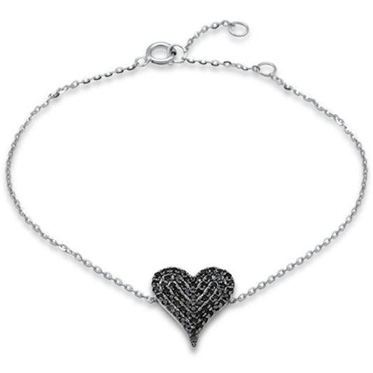 Muse Jewelry .41ct G SI 14K White Gold Black Diamond Heart Chain Bracelet 7" Long