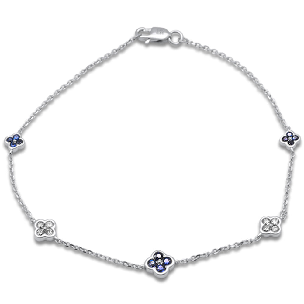 Muse Jewelry .49ct G SI 14K White Gold Diamond & Blue Sapphire Gemstones Flower Bracelet 7" Long