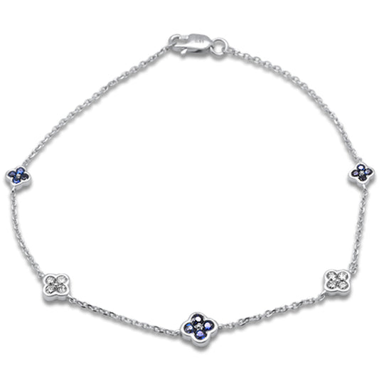Muse Jewelry .49ct G SI 14K White Gold Diamond & Blue Sapphire Gemstones Flower Bracelet 7" Long