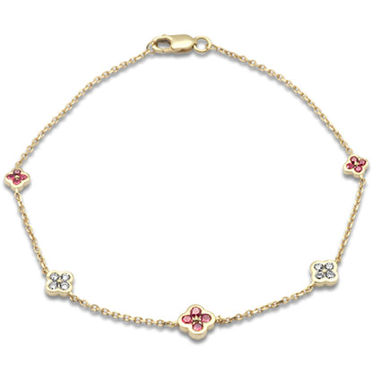 Muse Jewelry .52ct G SI 14K Yellow Gold Diamond & Ruby Gemstones Flower Bracelet 7" Long