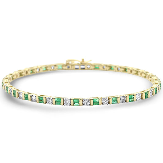 Muse Jewelry 2.58ct G SI 14K Yellow Gold Diamond & Emerald Gemstones Bracelet 7" Long