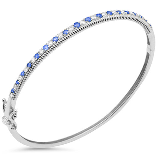 Muse Jewelry .99ct G SI 14K White Gold Diamond & Blue Sapphire Bangel Bracelet 7"