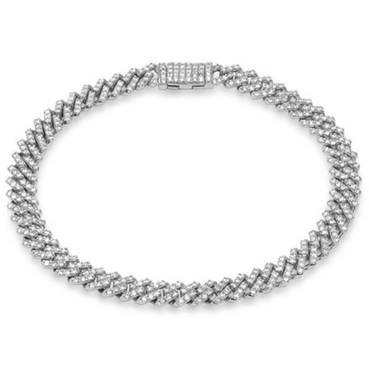 Muse Jewelry 7MM 3.72ct G SI 14K White Gold Diamond Micro Pave Cuban Square Link Bracelet 7"