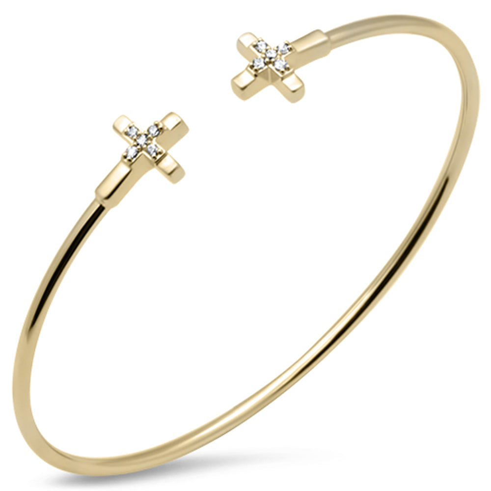 Muse Jewelry .10ct G SI 14K Yellow Gold Diamond Flexible Cross Open Bangle Bracelet