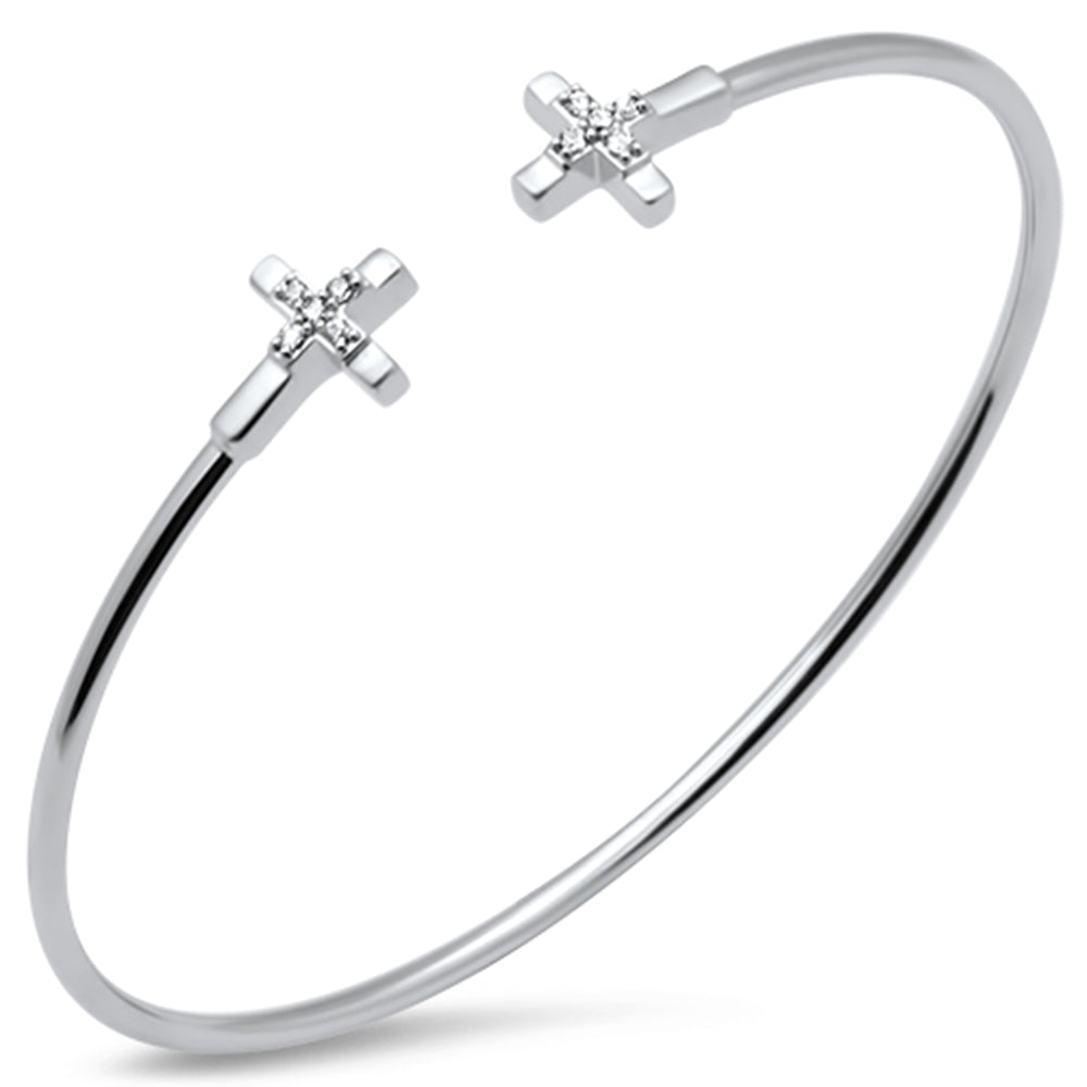 Muse Jewelry .10ct G SI 14K White Gold Diamond Flexible Cross Open Bangle Bracelet