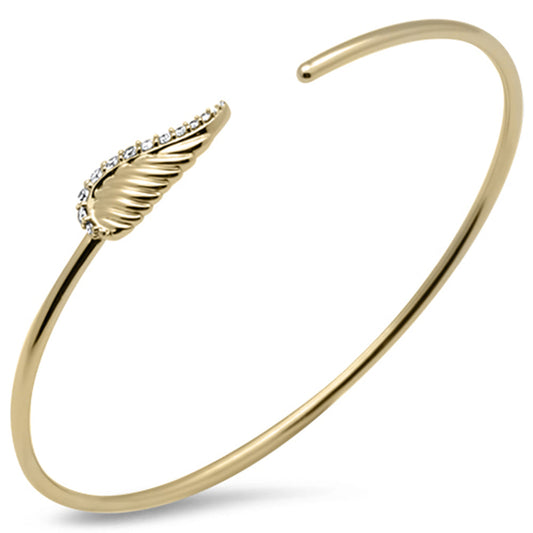 Muse Jewelry .20ct G SI 14K Yellow Gold Diamond Flexible Leaf Open Bangle Bracelet