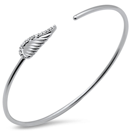 Muse Jewelry .20ct G SI 14K White Gold Diamond Flexible Leaf Open Bangle Bracelet