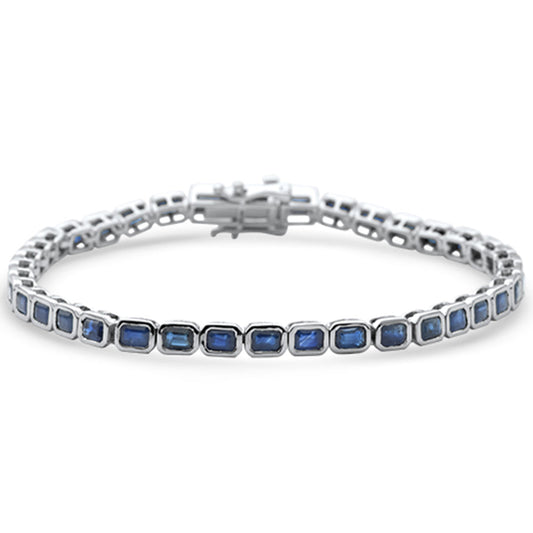 Muse Jewelry 6.84ct G SI 14K White Gold Blue Sapphire Gemstones Bracelet 7" Long