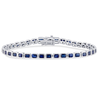 Muse Jewelry 6.84ct G SI 14K White Gold Blue Sapphire Gemstones Bracelet 7" Long