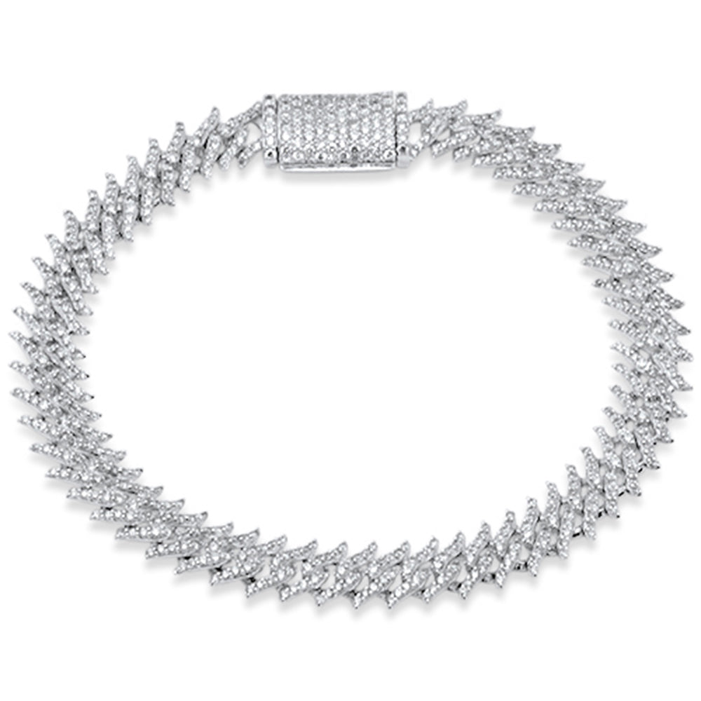 Muse Jewelry 4.20ct G SI 14K White Gold Round Diamond 9MM Spike Cuban Bracelet 8" Long