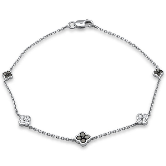 Muse Jewelry .54ct G SI 14K White Gold Black Diamond Flower Chain Bracelet 7.5" Long