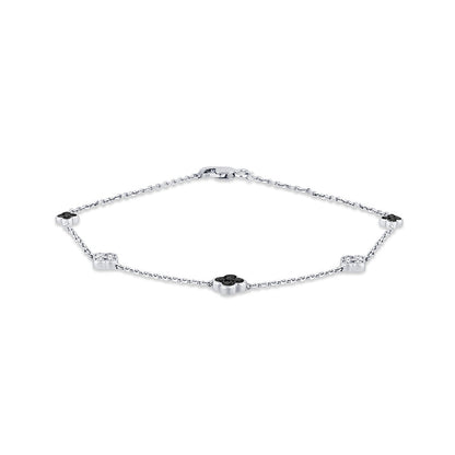 Muse Jewelry .54ct G SI 14K White Gold Black Diamond Flower Chain Bracelet 7.5" Long