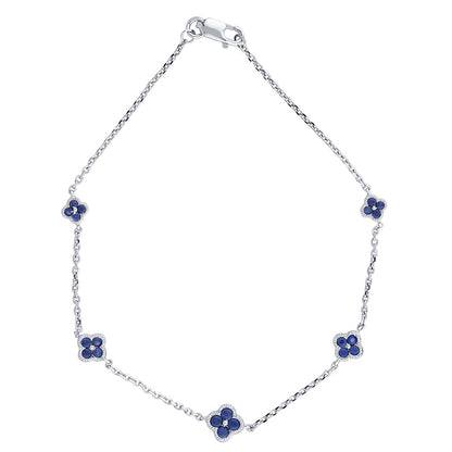 Muse Jewelry .55ct G SI 14K White Gold Blue Sapphire Gemstones Chain Bracelet 7" Long