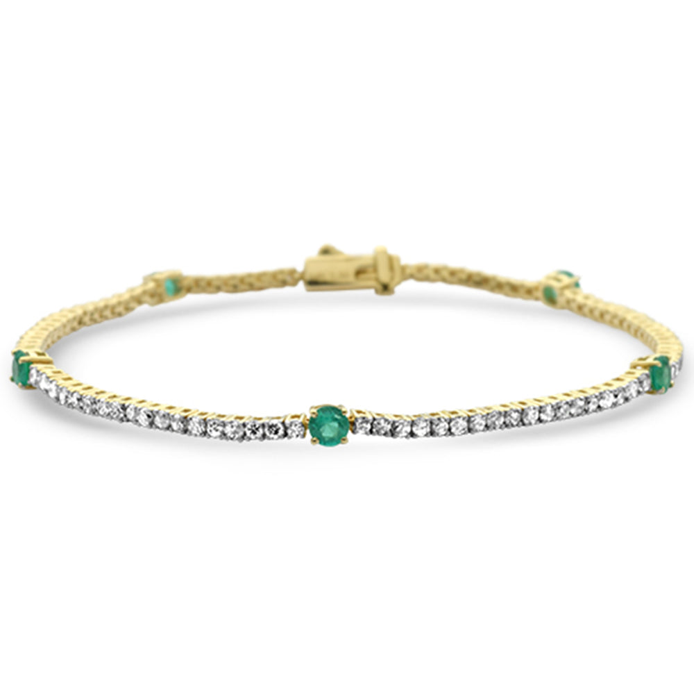 Muse Jewelry 2.39ct G SI 14K Yellow Gold Diamond & Emerald Gemstones Tennis Bracelet 7" Long